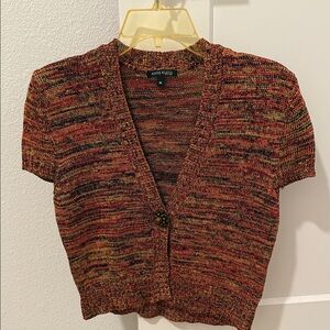 Anne Klein Red and Brown Short Sleeve Cardigan